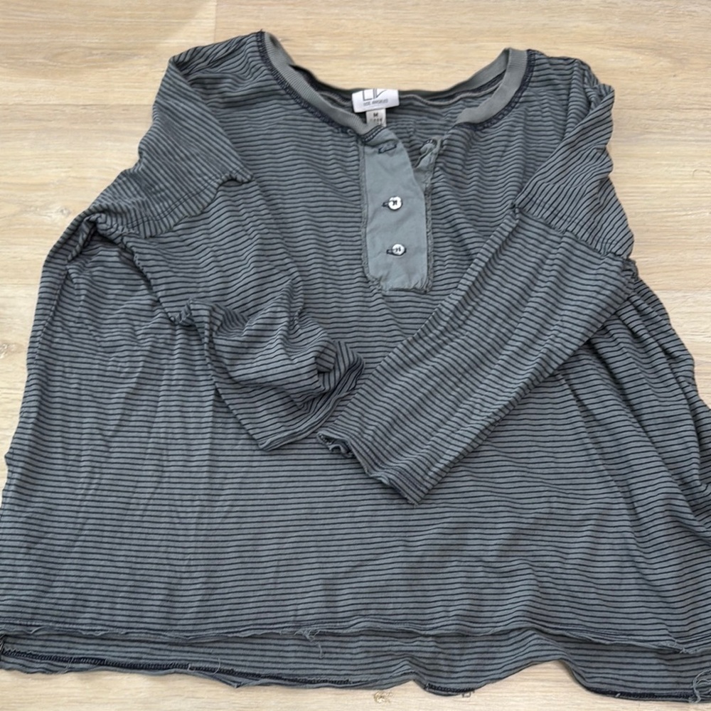 **Striped Gray Long Sleeve Top